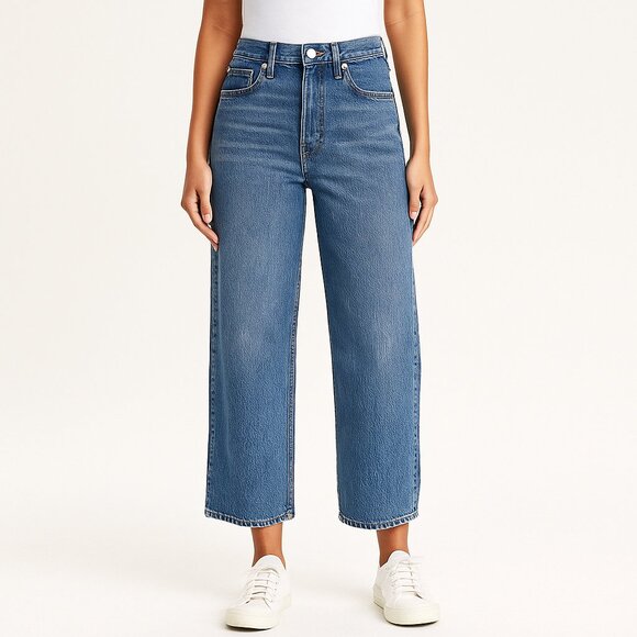 Madewell Perfect Vintage Wide-Leg Crop Jeans 27P High Rise Light Wash Denim - Picture 1 of 6